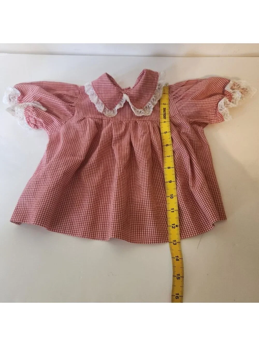 Vintage Handmade Gingham Baby Dress Set fit 6m-2y Lace peter pan collar 2pc